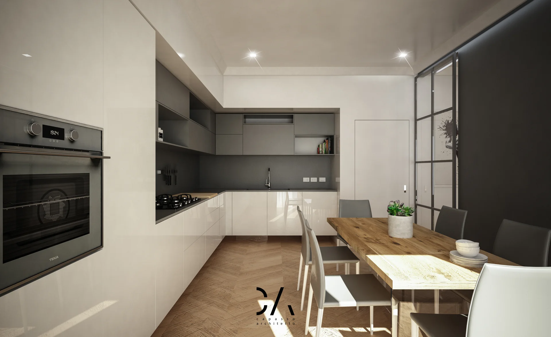 Render della cucina e del pranzo