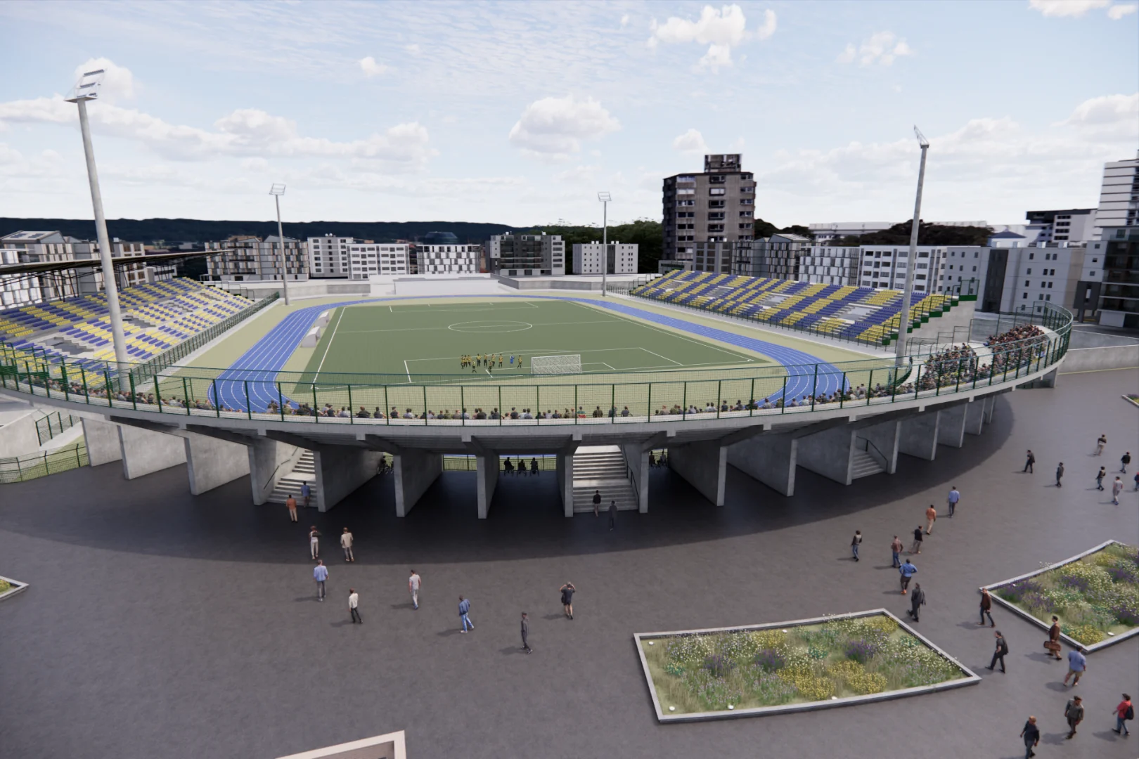 Render della Curva Sud dello stadio di Giugliano